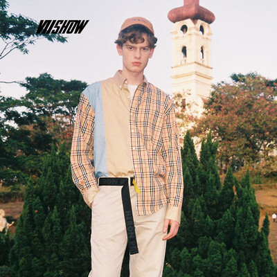 

Weixiu viishow 2019 spring new shirt tide brand square collar mens plaid shirt long sleeve youth shirt student CC1131191 yellow lattice L