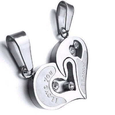 

I love you 1 pair of mens&womens stainless steel chain black heart couple necklace fashion trend matching pendant pendant