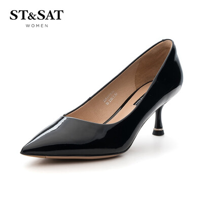 

Saturday ST&SAT lacquered cow leather high heel kitten with fashion shallow mouth shoes SS91111042 black 34