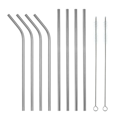 

105" Stainless Steel Straws Reusable Metal Straws 4 Bent 4 Straight Straws with 2 Cleaning Brush