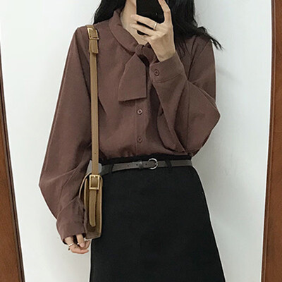 

JOY OF JOY Jingdong Womens 2019 Spring New Fashion Joker Lantern Sleeve Stand Collar Han Fan Shirt Womens Tide JWCC191334 Camel