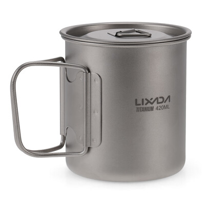 

Lixada Ultralight Titanium Cup Outdoor Portable Camping Picnic Water Cup Mug with Foldable Handle 300ml 350ml 420ml 550ml