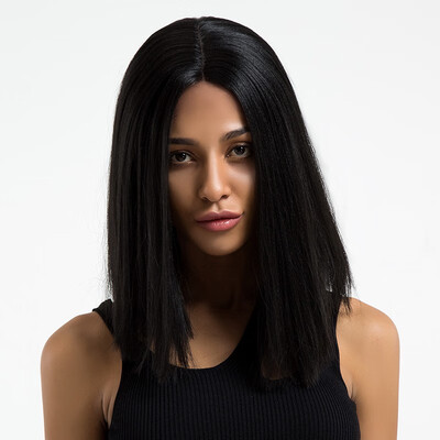 

Element Synthetic Lace Front Wig 14 Inch Center Part Kanekalon Hair Bob Style Black  Part Short Hair Full Wigs For Black Women