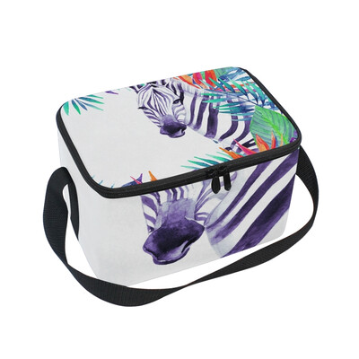 

ALAZA Lunch Box Insulated Lunch Bag Large Cooler Tote Bag Floral Design With Zebra for Men Women Girls Boys