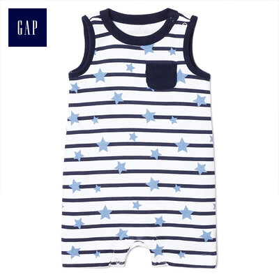 

GAP flagship store childrens clothing baby newborn star pattern short-sleeved one-piece jumpsuit baby romper 230240 light sense white 3-6M