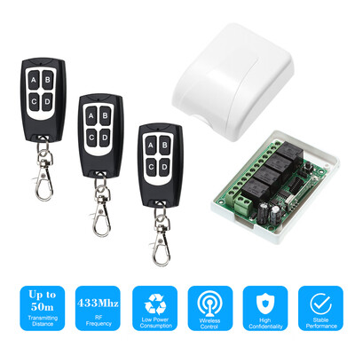 

433Mhz DC 12V 4CH Universal 10A Relay Wireless Remote Control Switch Receiver Module&5PCS 4 Key RF 433 Mhz Transmitter Remote