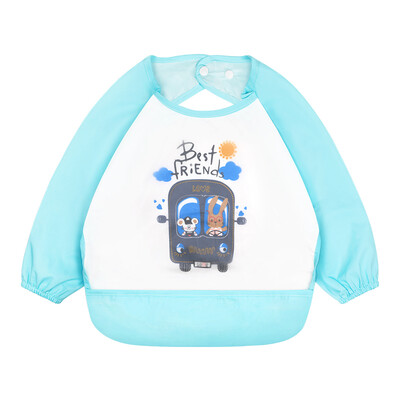 

Small Harlan children eat bib waterproof blouse bib mouth baby super soft anti-dressing baby food meal friendship bus  code 110cm suitable for 3-5 years old