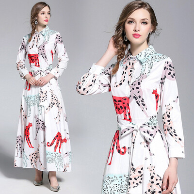 

DFYOP New Womens Fashions In Europe And America Fashion Prints Long Sleeves Dress