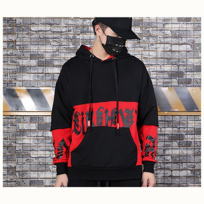 

Mens sweater spring&autumn models cotton loose fake two-piece hooded shirt long-sleeved casual large size trend shirt