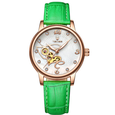 

TEVISE T835A Women Automatic Mechanical Watch Time Moon Phase Display Fashion Casual Luminous Hands Leather Strap Life Waterproof