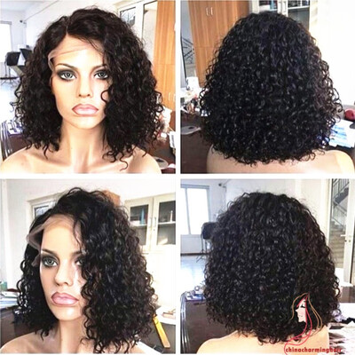 

Human Hair Brazilian Lace Wig loose Curly Water Wave Bob Haircut Glueless Full Lace With Baby Hair Side Part Natural Hairline 130