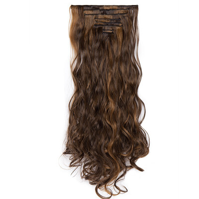 

24" Curly 8 Pcs Full Head Clip in Hair Extensions Synthetic 8 Piece 18 Clips Hairpiece Long Wave Trendy Design for Women