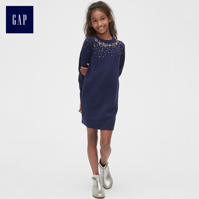 

GAP flagship store girls sequins long sleeve knit dress 395166 navy blue