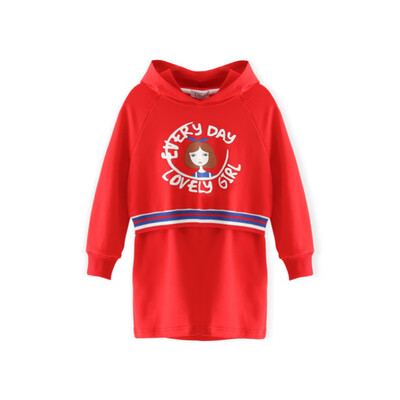

Cicie self-employed childrens wear girls dress fake two-piece printed casual dress hooded girl child skirt C91026 red 12060
