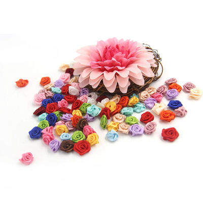 

UpperX 100PCSLot Mini Handmade Satin Rose Ribbon Rosettes Fabric Flower Appliques For Wedding Decoration Craft Sewing Accessories