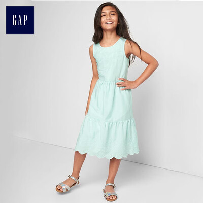 

GAP flagship store childrens clothing girls summer embroidered layered over-the-knee dress 627323 azure 130cm M