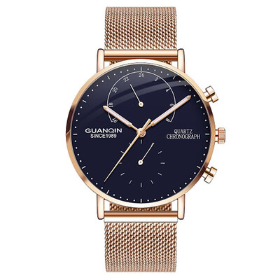 

Mens Watches GUANQIN Top Brand Chronograph Luminous Clock Luxury Men Business Creative Mesh Strap Quartz Watch relogio masculino
