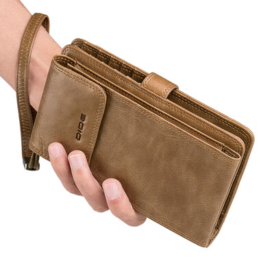 

Dede DiDe wallet mens handbag head layer leather clutch bag long paragraph multi-function retro mobile phone bag DQ752 dark brown