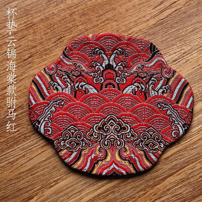 

Nanjing Yunjin Brocade Royal Pattern Cup Coaster For Gongfu Tea Ceremony Royal Red