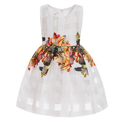 

Girls Dress Summer Sleeveless Crowned Crane Printing Dress Knee Length Cotton Lining Kids Party Gown 140CM
