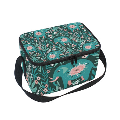 

ALAZA Insulated Lunch Box Flower Elephant Lunch Bag for Men Women Portable Tote Bag Cooler Bag