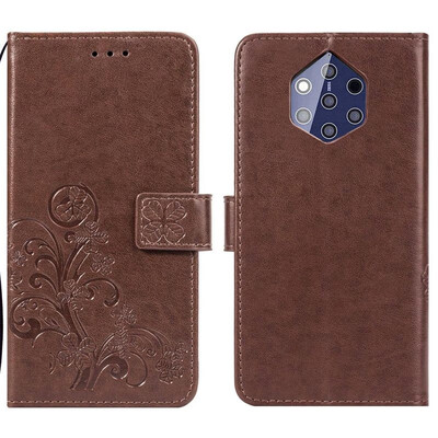 

Nokia 9 PureView Lucky Clover Embossed Leather Case - Brown