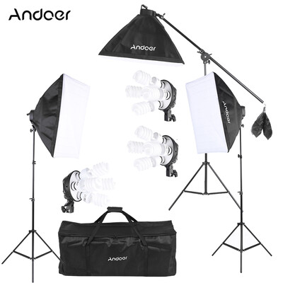

Andoer Studio Photo Video Lighting Kit with 12 45W Bulb 3 4in1 Bulb Socket 3 Softbox 3 Light Stand 1 Cantilever
