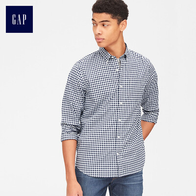 

GAP flagship store mens casual plaid comfortable long-sleeved shirt 441128 blue gingham fabric L