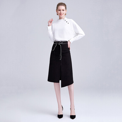 

Her pool womens 2018 autumn&winter new long-sleeved half-high collar shirt with lace skirt fashion suit T83Z1431A7S white S