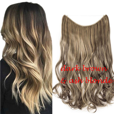 

Miracle Invisible Hidden Wire Hair Extensions 20" Long Ombre Hairpieces Wavy Curly Heat Resistant Synthetic Fiber Translucent
