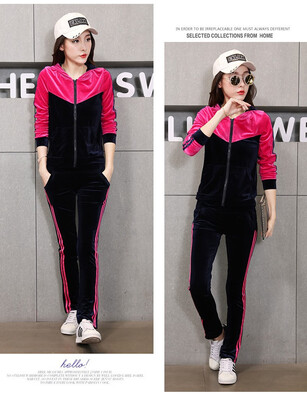 

The new autumnwinter 2018 fashion hipster leisure suit Korean version sports suit two-piece golden fleece sport suit female
