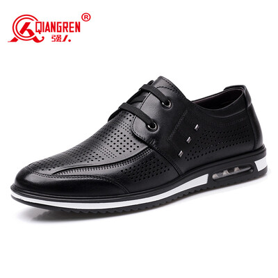 

Strongman JD73006 Fashion Breathable First Layer Leather Strap Style Casual Cutout Mens Cool Leather Shoes Black 39 yards