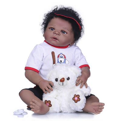 

Reborn Baby Boy Doll 22 inch Soft Full Silicone Vinyl Body Lifelike Toddler Doll Play House Bath Toy Gift With Cloths Plush Bear