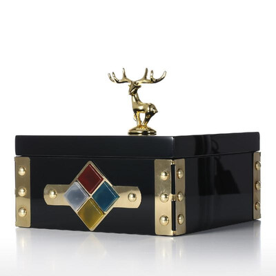 

Square Jewelry Box Golden - Deer Large Size Storage Case Wooden Ring Necklace Storage Box Birthday Gifts for Women Black Velvet