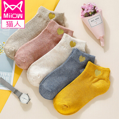 

Cats 5 pairs of womens boat socks womens autumn thin section wild solid color cotton invisible socks sweat-absorbent breathable casual sports low to help shallow mouth short socks womens socks are code