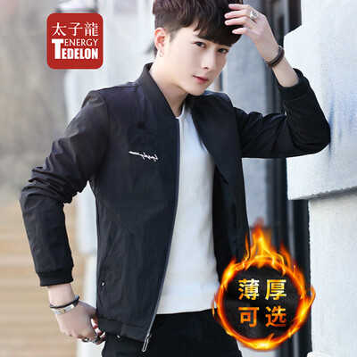 

Prince Edward TEDELON jacket mens jacket mens 2019 spring new plus velvet thickening self-cultivation baseball collar embroidery fashion trend clothing 8735 black regular models 2XL