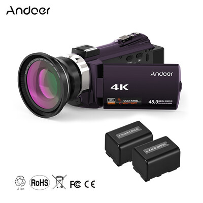 

Andoer 4K 1080P 48MP WiFi Digital Video Camera Camcorder Recorder with 2pcs Rechargeable Batteries 039X Wide Angle Macro Lens N