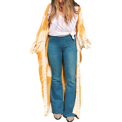 

New Women Chiffon Kimono Cardigan Beach Cover Up Contrast Print Long Loose Casual Blouse Top WhiteBlueYellow