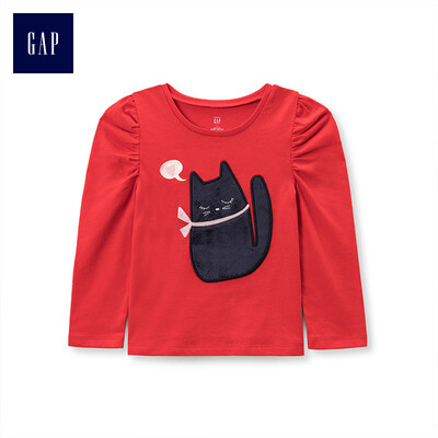 

GAP flagship store female&child fun pattern long sleeve round neck T-shirt 399040 kitten pattern 18-24M