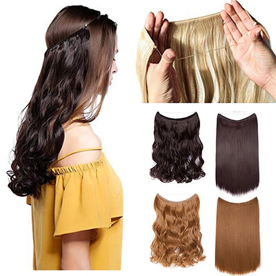 

20 Inches Invisible Wire No Clips in Hair Extensions Secret Fish Line Hairpieces Silky Straight real natural Synthetic