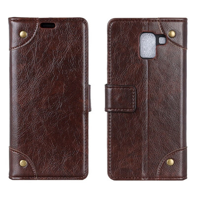 

MOONCASE Samsung Galaxy J6 Copper Buckle Napa Leather Case - Coffee