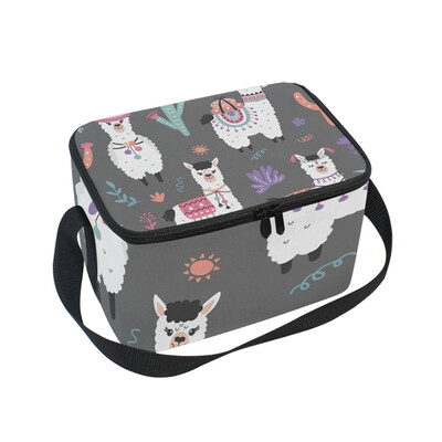 

ALAZA Cartoon Llama Alpaca Lunch Box Insulated Lunch Bag Large Cooler Tote Bagfor Kids Men Women