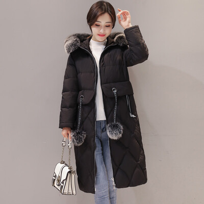 

Cypress house 2018 winter new solid color loose Korean version of the large fur collar hooded stitching hair ball thickening in the long down jacket S74R0035YA10XL black XL