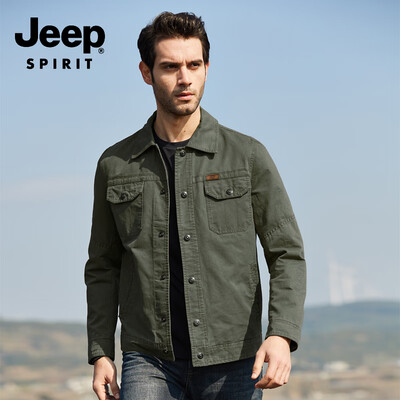 

JEEP Jeep Jacket Men 2019 Spring New Casual Mens Lapel Short Jacket Mens Shirt JPL2676 Army Green M