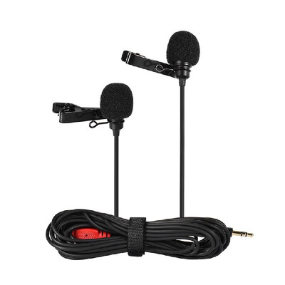 

Dual-head Lapel Clip-on Microphone Mic Omnidirectional 35mm Plug 25m82ft Long Cable for iPhone 6 6plus Smartphone for Canon Ni