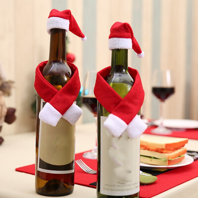 

Christmas Decoration Christmas Cloth Art Scarf Hat Wine Bottle Decoration Christmas Cloth Scarf