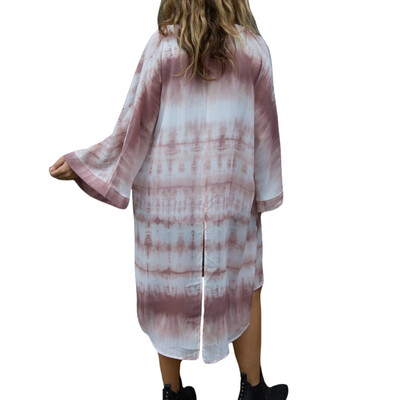 

New Women Chiffon Kimono Cardigan Beach Cover Up Contrast Print Boho Long Loose Casual Blouse Top White