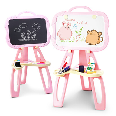

Live stone vertical double-sided magnetic drawing board 8954 pink childrens writing board baby small blackboard whiteboard bracket drawing board easel student painting tool set painting toy 2 in 1 with tray