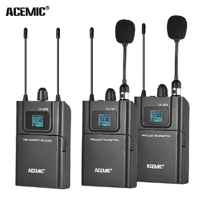 

ACEMIC DV200 Dual Channel UHF Wireless Microphone System LCD Display 50M Effective Range with 2 Transmitter & 1 Receiver for Canon