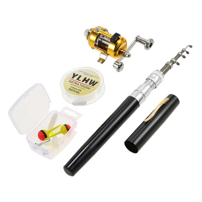 

Fishing Rod Reel Combo Set Mini Telescopic Portable Pocket Pen Fishing Rod Pole Reel Aluminum Alloy Fishing Line Soft Lures Bait
